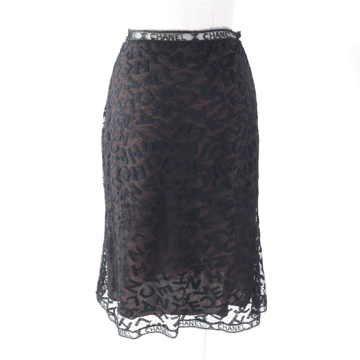 Discounted Excellent CHANEL Tight Skirt All logo lace knee length black 38 98A P11845