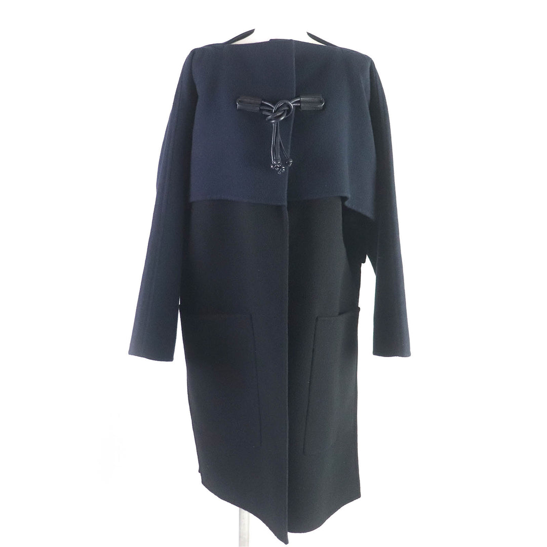 Discounted Excellent HERMES coat collarless coat kimono Black navy cashmere Women 36 2H0114DB