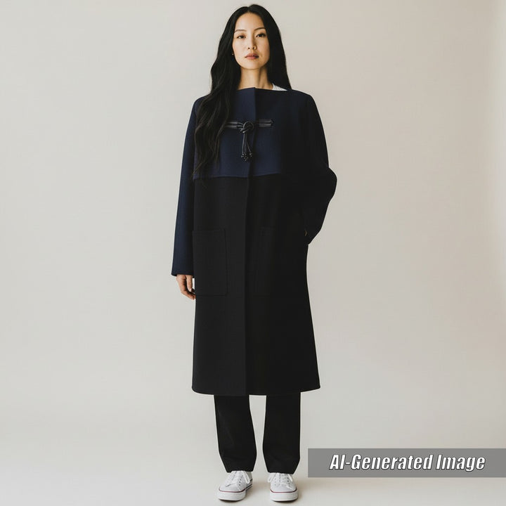 Discounted Excellent HERMES coat collarless coat kimono Black navy cashmere Women 36 2H0114DB