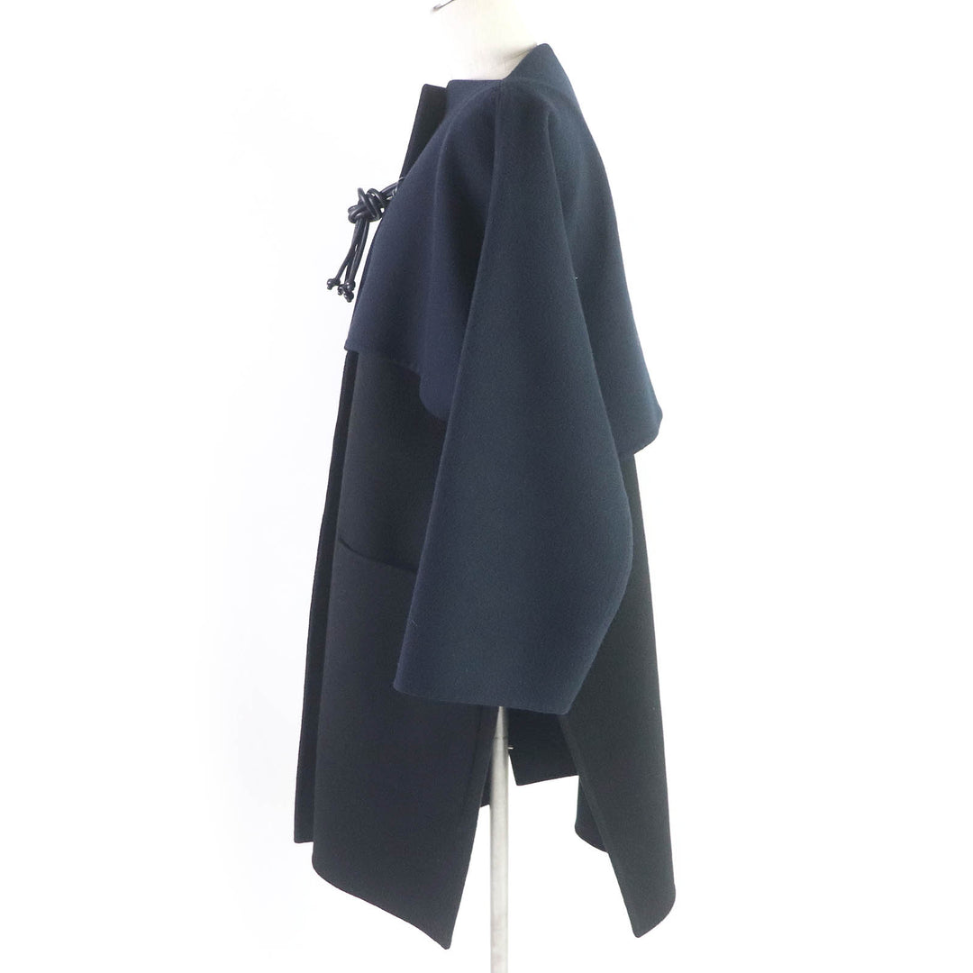 Discounted Excellent HERMES coat collarless coat kimono Black navy cashmere Women 36 2H0114DB