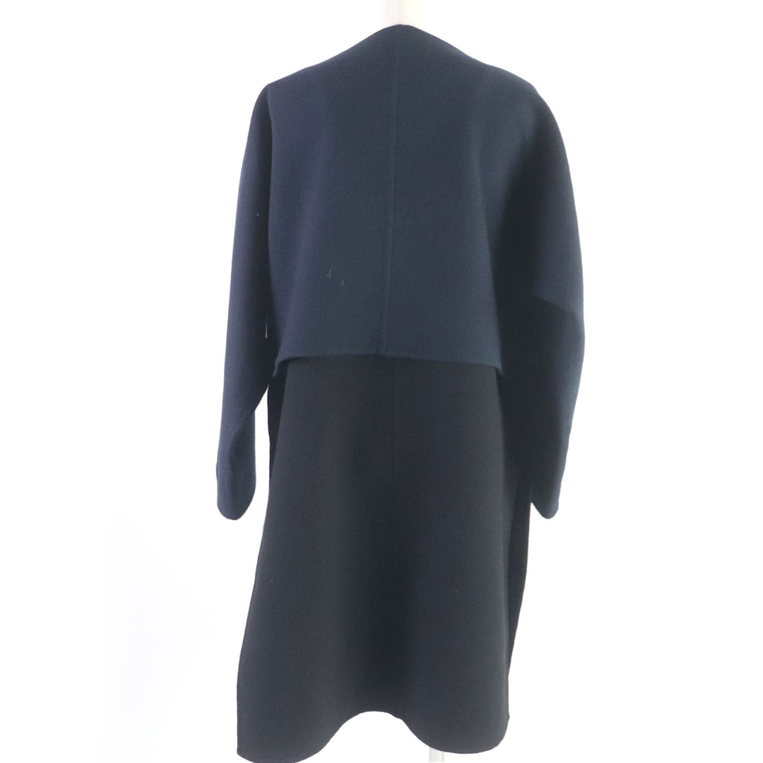 Discounted Excellent HERMES coat collarless coat kimono Black navy cashmere Women 36 2H0114DB