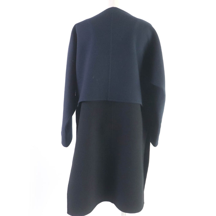 Discounted Excellent HERMES coat collarless coat kimono Black navy cashmere Women 36 2H0114DB