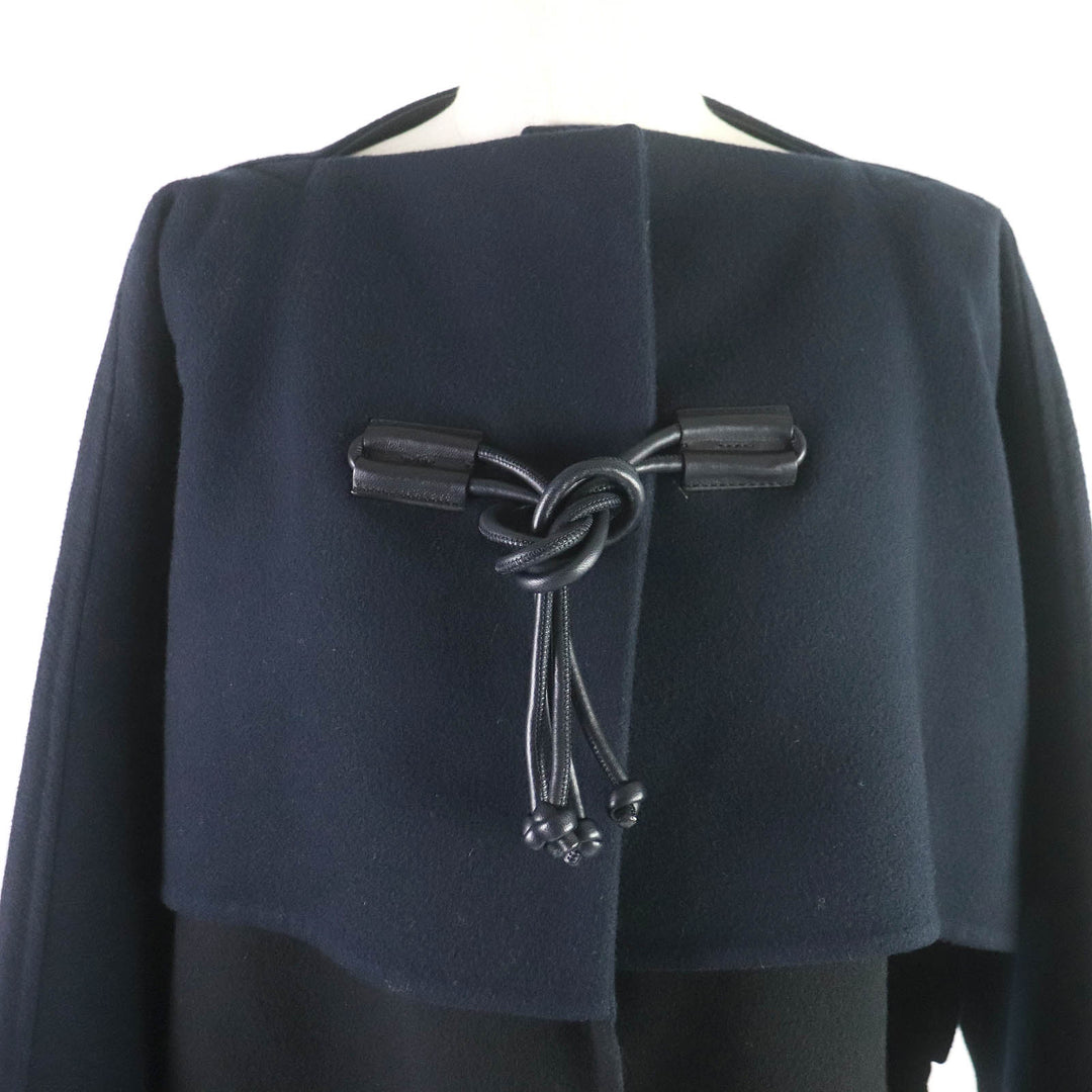 Discounted Excellent HERMES coat collarless coat kimono Black navy cashmere Women 36 2H0114DB