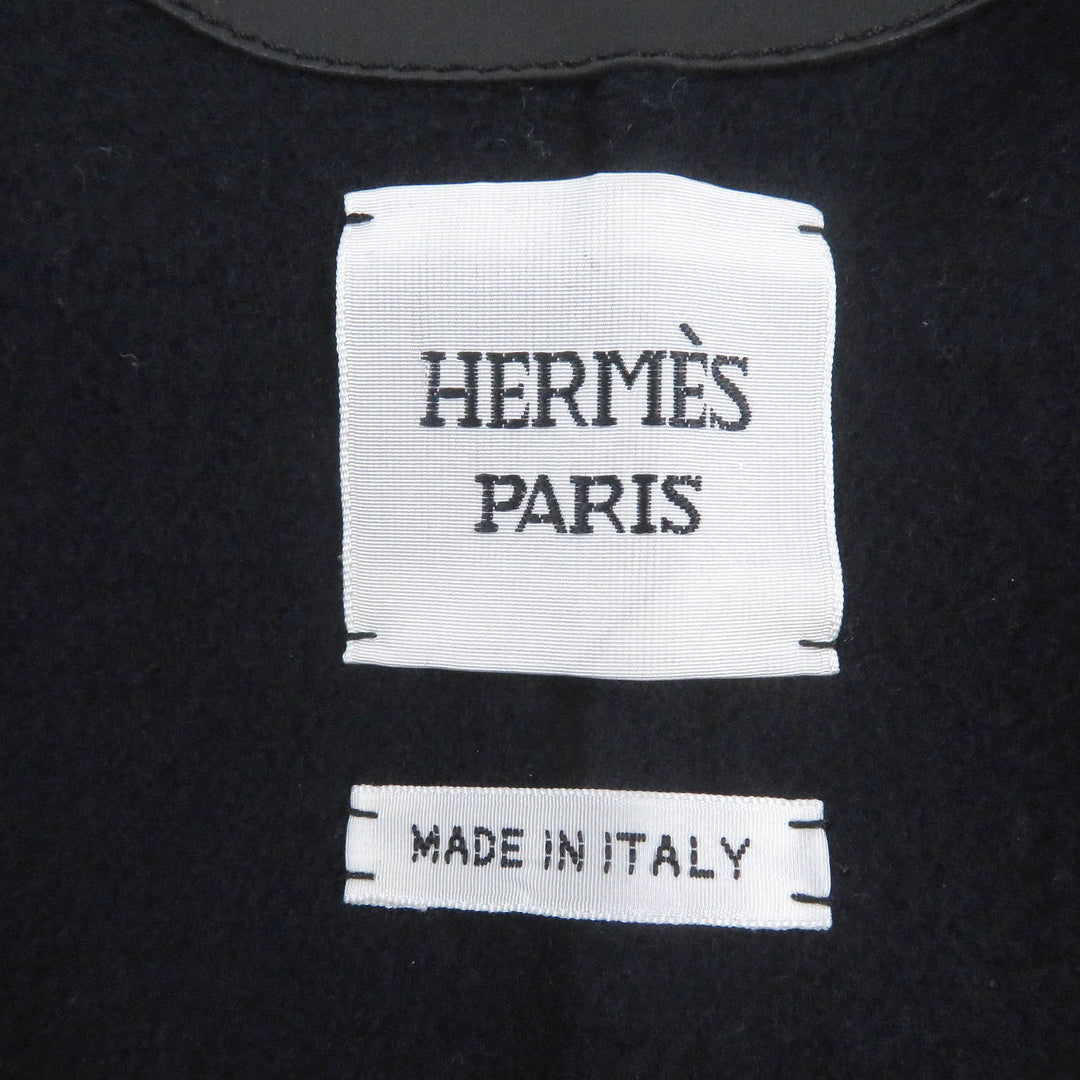 Discounted Excellent HERMES coat collarless coat kimono Black navy cashmere Women 36 2H0114DB