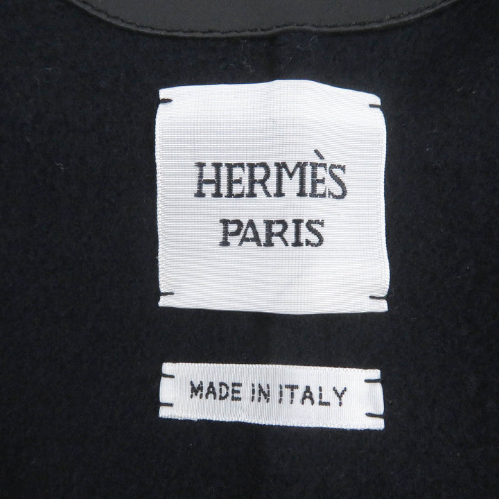 Discounted Excellent HERMES coat collarless coat kimono Black navy cashmere Women 36 2H0114DB