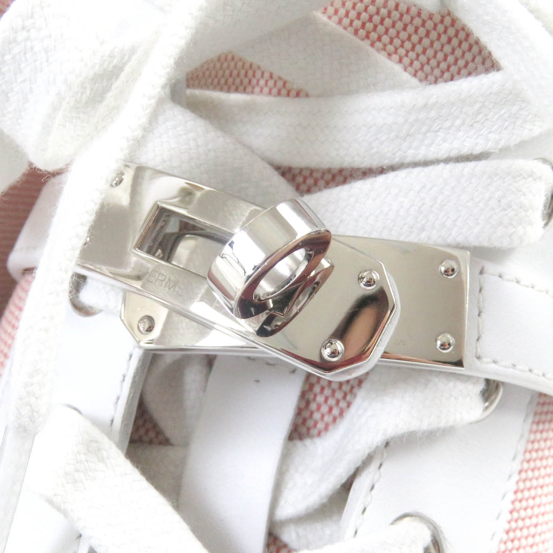 Discounted 
 Great HERMES High cut sneakers Daydream Kelly Metal Leather Canvas white Women 36.5