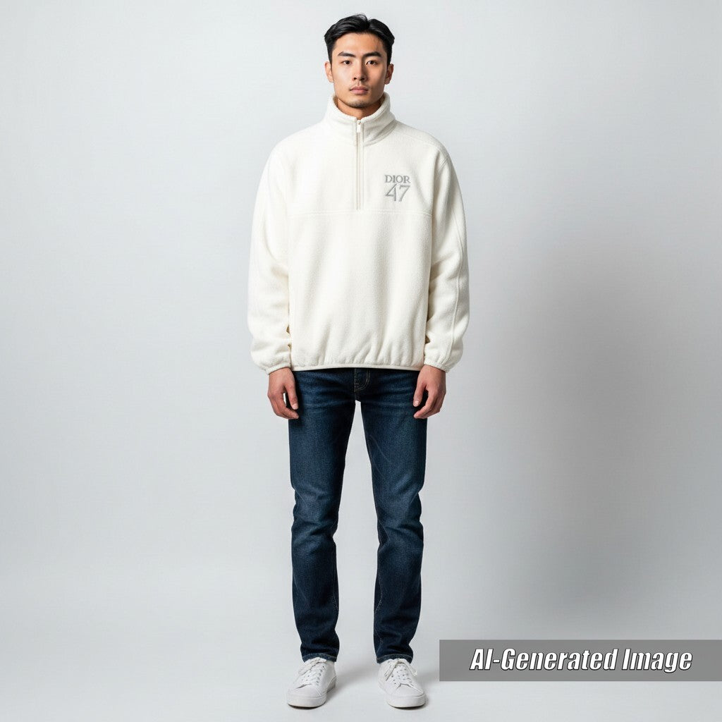 Discounted Great DIOR sweat Dior 47 logo embroidered half-zip pullover mens XL 413J434A0879