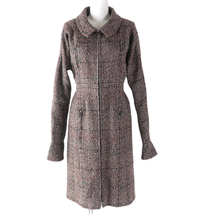 Great CHANEL A line coat 100% silk lining ZIP UP tweed coat multicolor Women 34 P49823