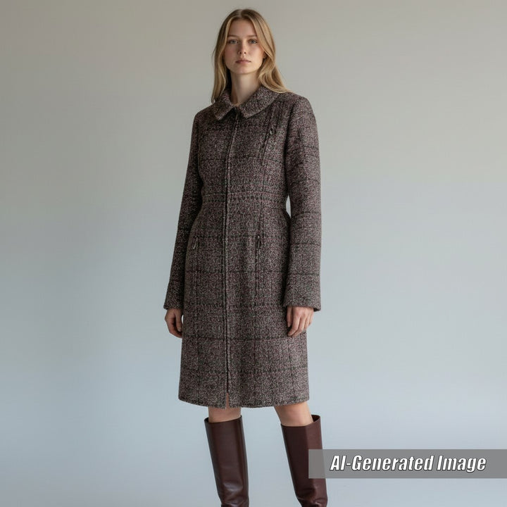 Great CHANEL A line coat 100% silk lining ZIP UP tweed coat multicolor Women 34 P49823