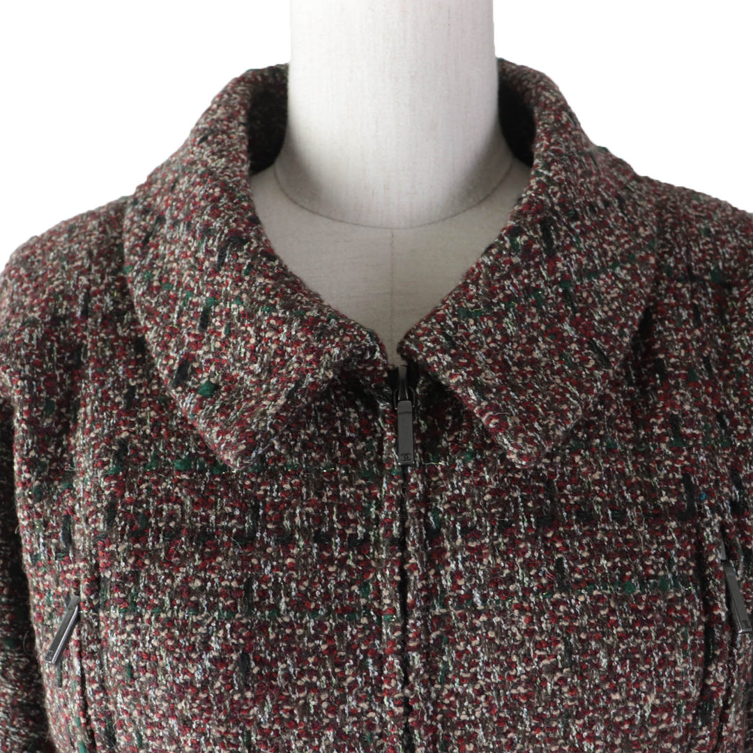 Great CHANEL A line coat 100% silk lining ZIP UP tweed coat multicolor Women 34 P49823