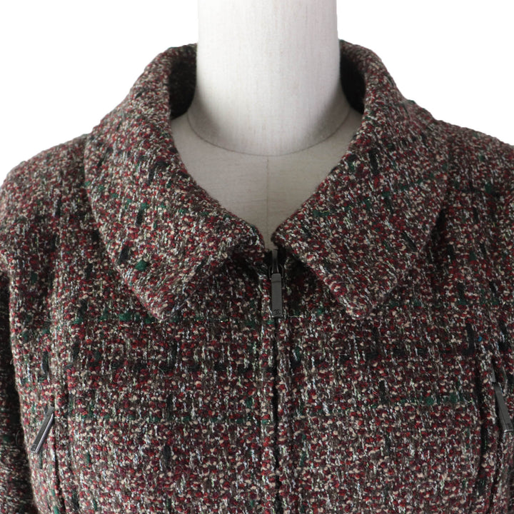 Great CHANEL A line coat 100% silk lining ZIP UP tweed coat multicolor Women 34 P49823