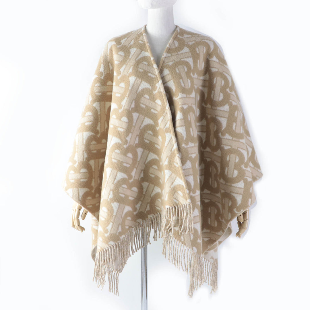 Discounted Great BURBERRY poncho TB Monogram Large beige wool Women 8022741