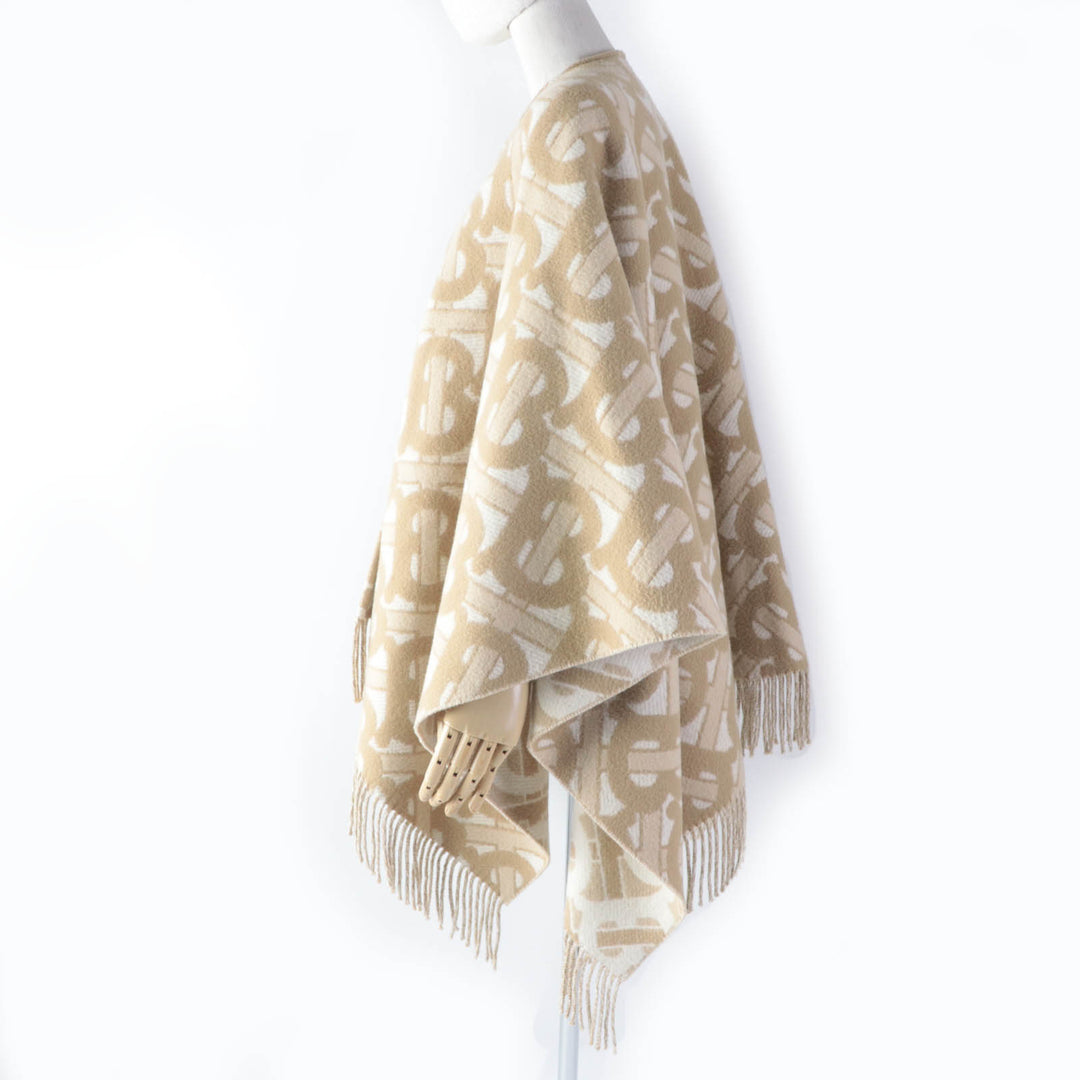 Discounted Great BURBERRY poncho TB Monogram Large beige wool Women 8022741