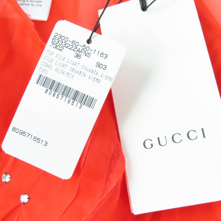 Discounted 
 Pristine GUCCI tops See-through long sleeve blouse with rhinestones Red silk Women 36 633322