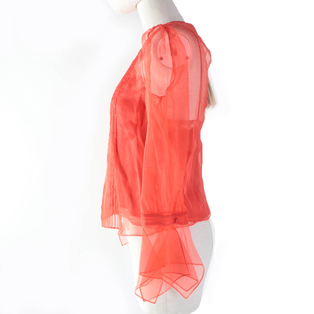 Discounted 
 Pristine GUCCI tops See-through long sleeve blouse with rhinestones Red silk Women 36 633322
