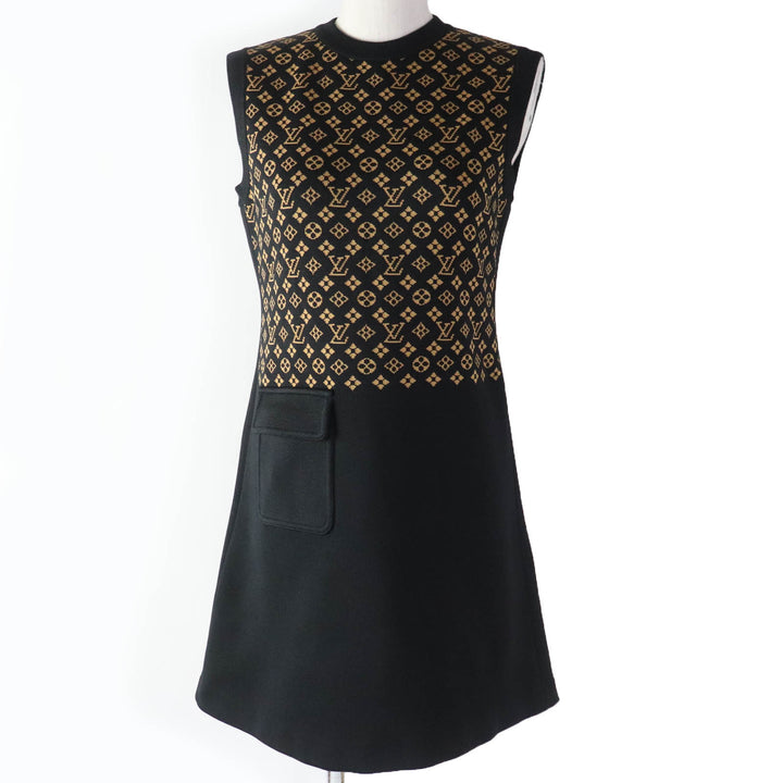 Excellent LOUIS VUITTON one piece Monogram jacquard knit dress silk Women XS