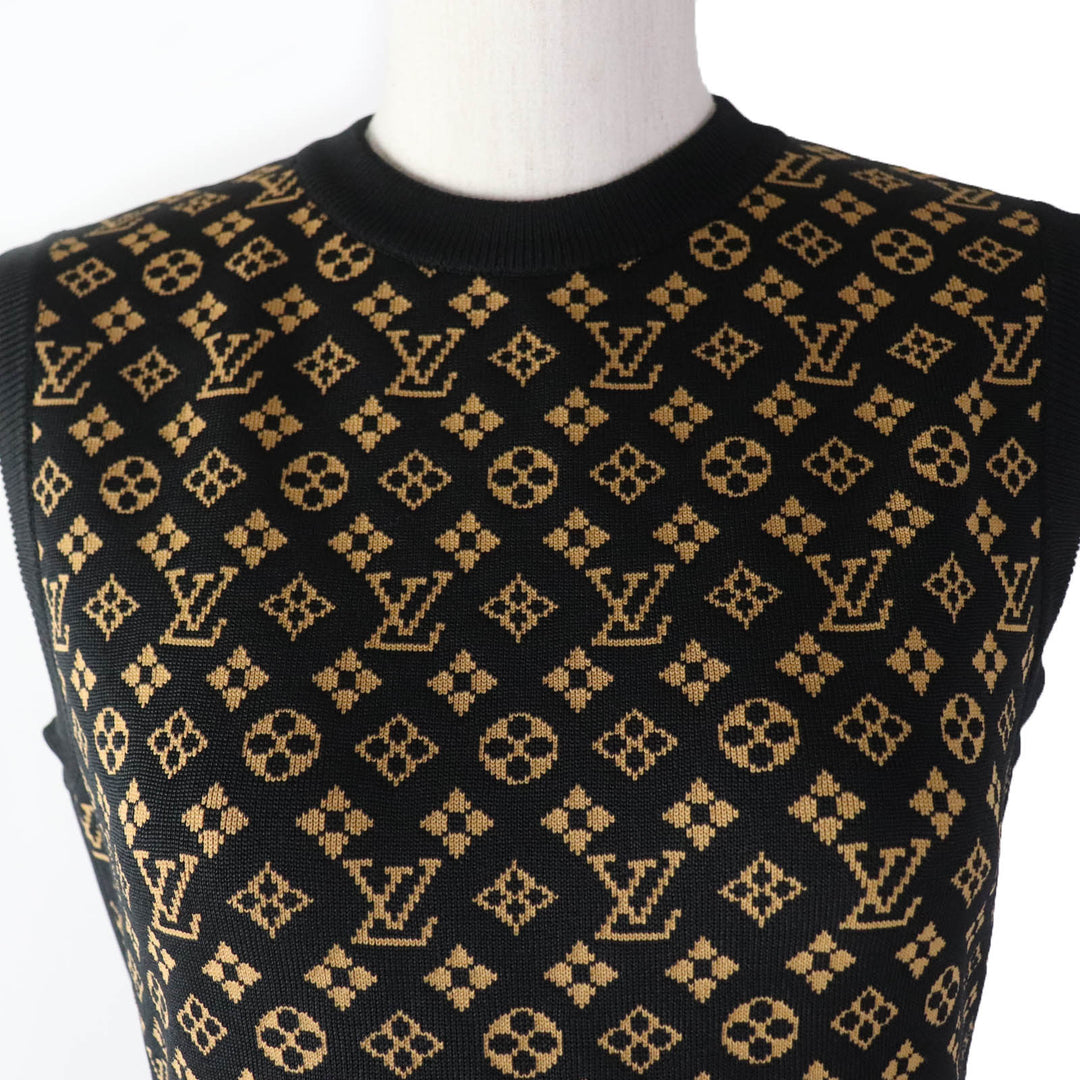 Excellent LOUIS VUITTON one piece Monogram jacquard knit dress silk Women XS