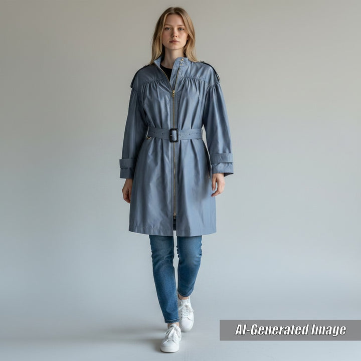 Discounted Excellent BURBERRY coat Belt and logo zip, no collar, spring Women 36 4054116