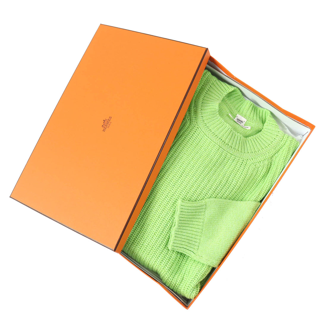 Discounted Excellent HERMES knit Long sleeve cropped with logo metal green cashmere Women 36