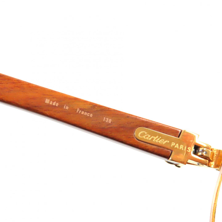 Cartier Glasses Logo Metal Wood Temple Gold brown mens