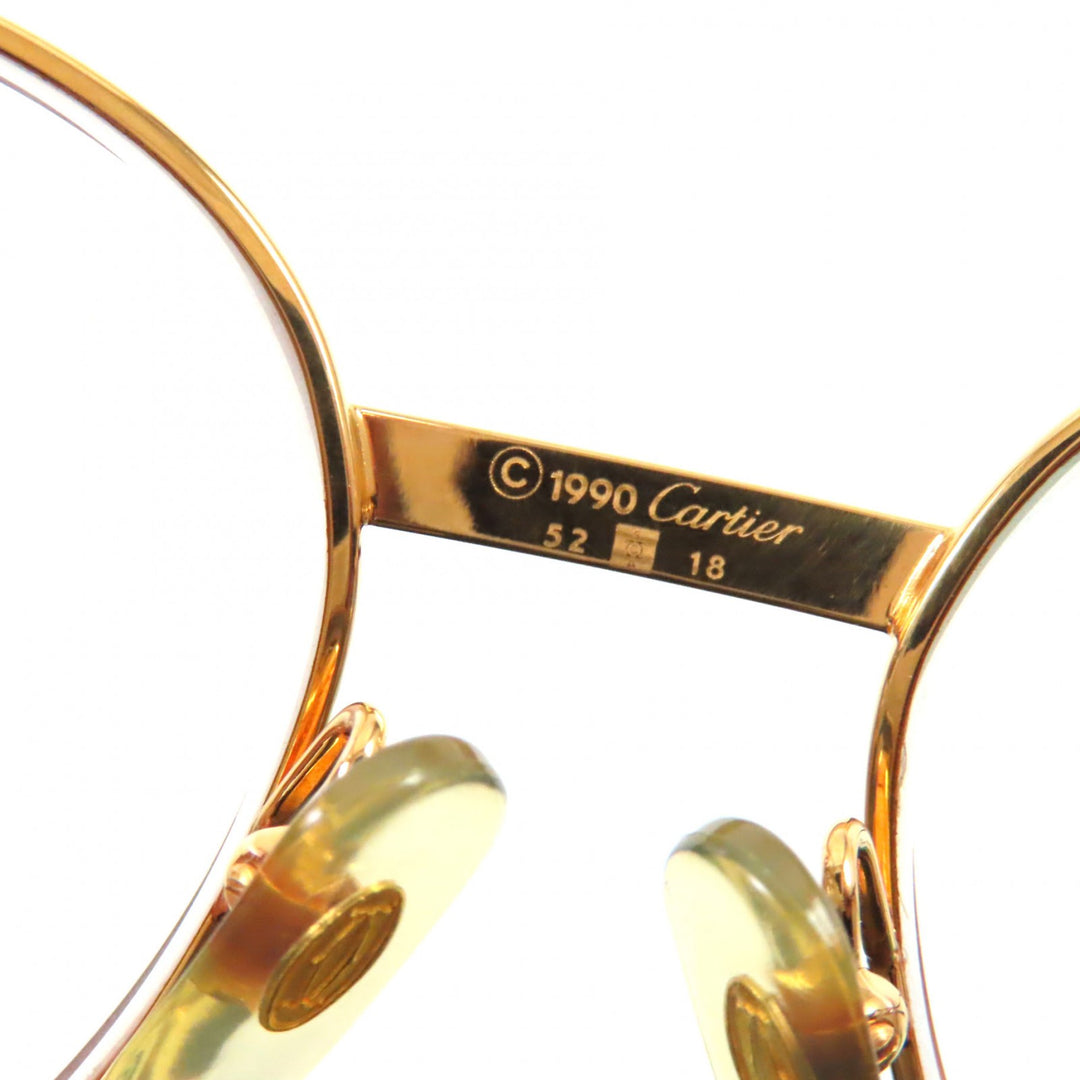 Cartier Glasses Logo Metal Wood Temple Gold brown mens