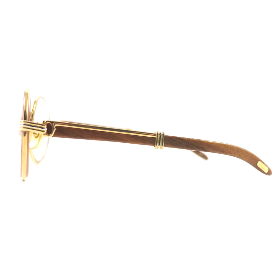 Cartier Glasses Logo Metal Wood Temple Gold brown mens