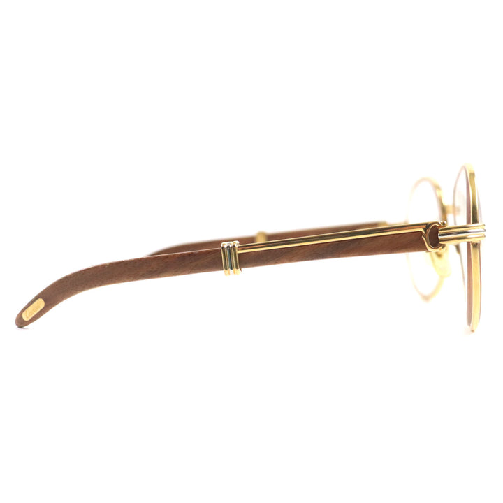 Cartier Glasses Logo Metal Wood Temple Gold brown mens