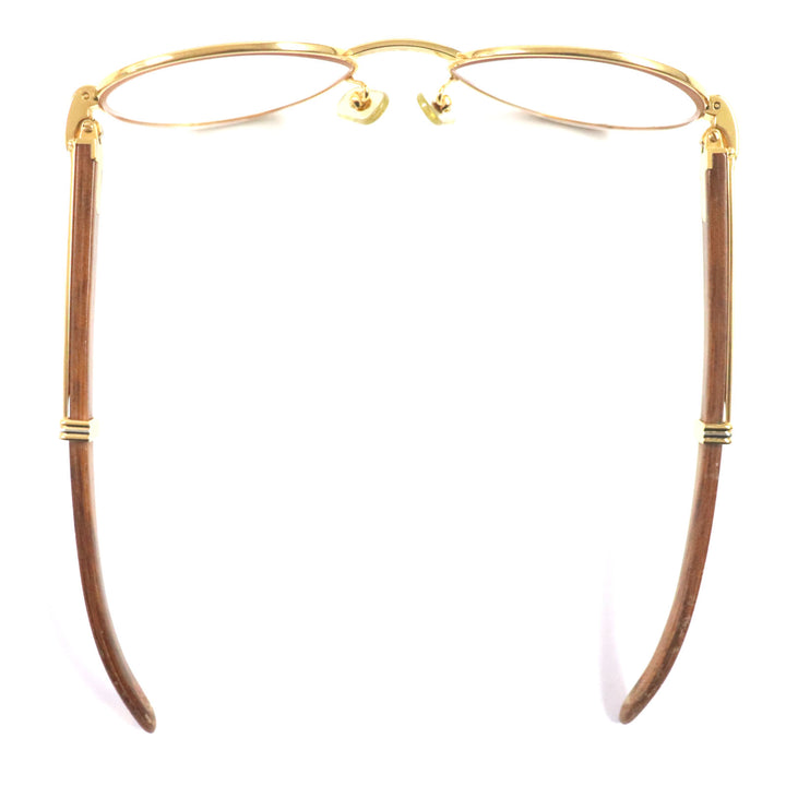 Cartier Glasses Logo Metal Wood Temple Gold brown mens