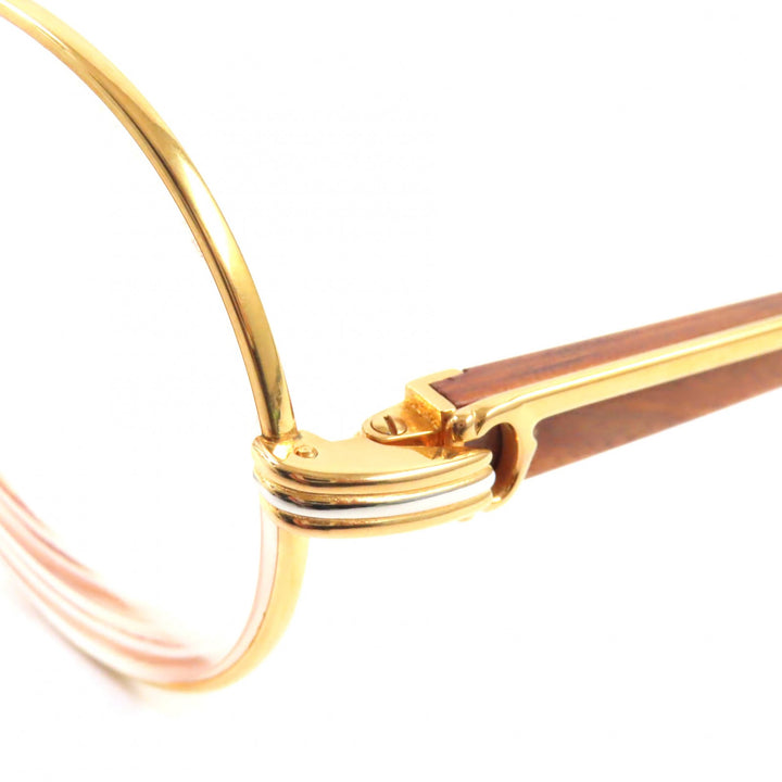 Cartier Glasses Logo Metal Wood Temple Gold brown mens