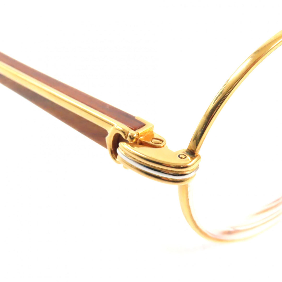 Cartier Glasses Logo Metal Wood Temple Gold brown mens