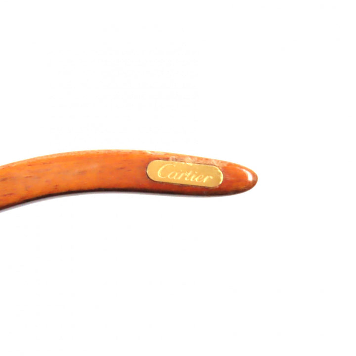 Cartier Glasses Logo Metal Wood Temple Gold brown mens