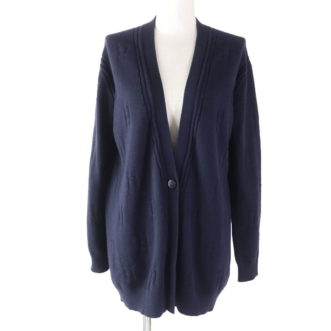 Discounted 
 Great HERMES cardigan H Pattern Serie Button Long Sleeve Knit Navy wool Women 34