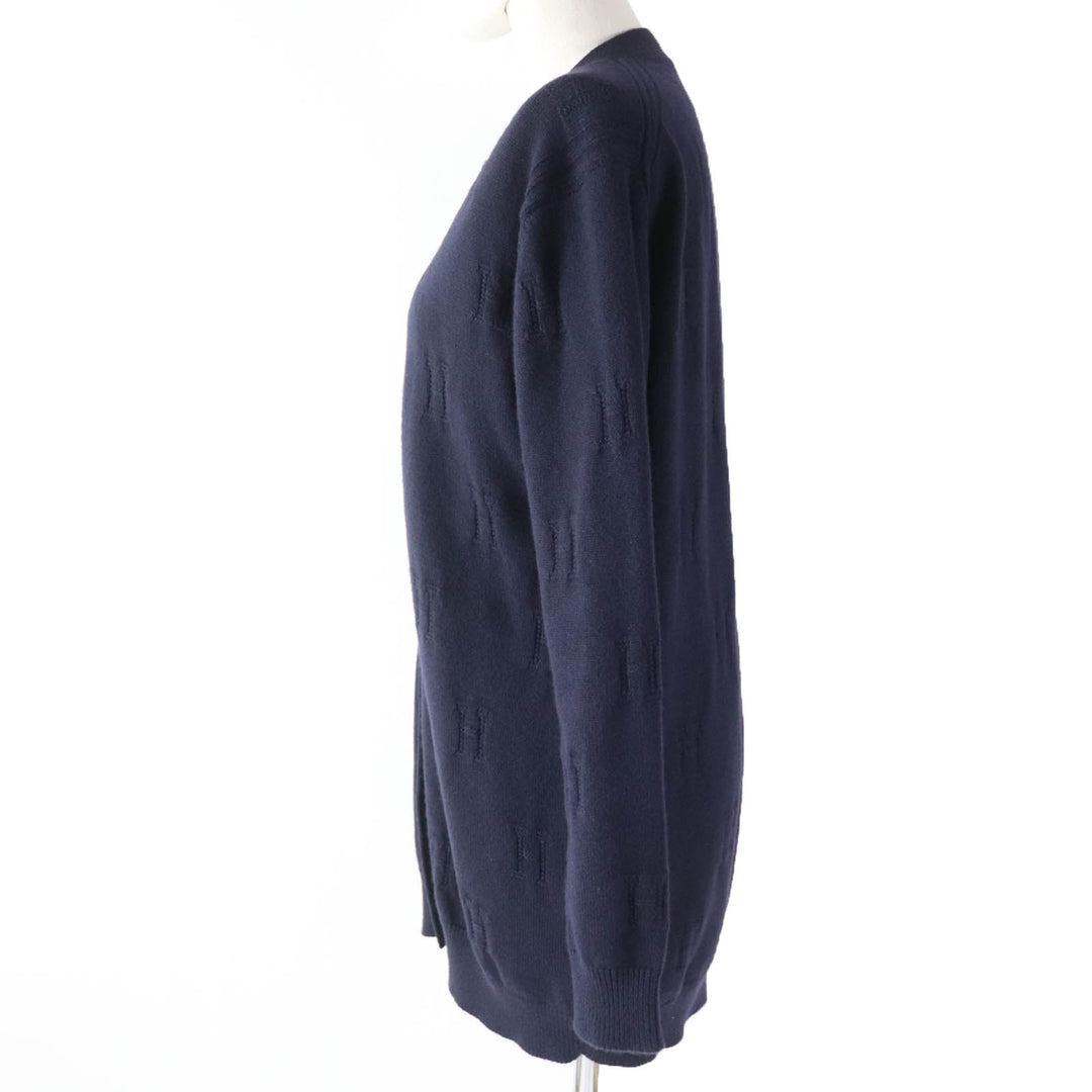 Discounted 
 Great HERMES cardigan H Pattern Serie Button Long Sleeve Knit Navy wool Women 34