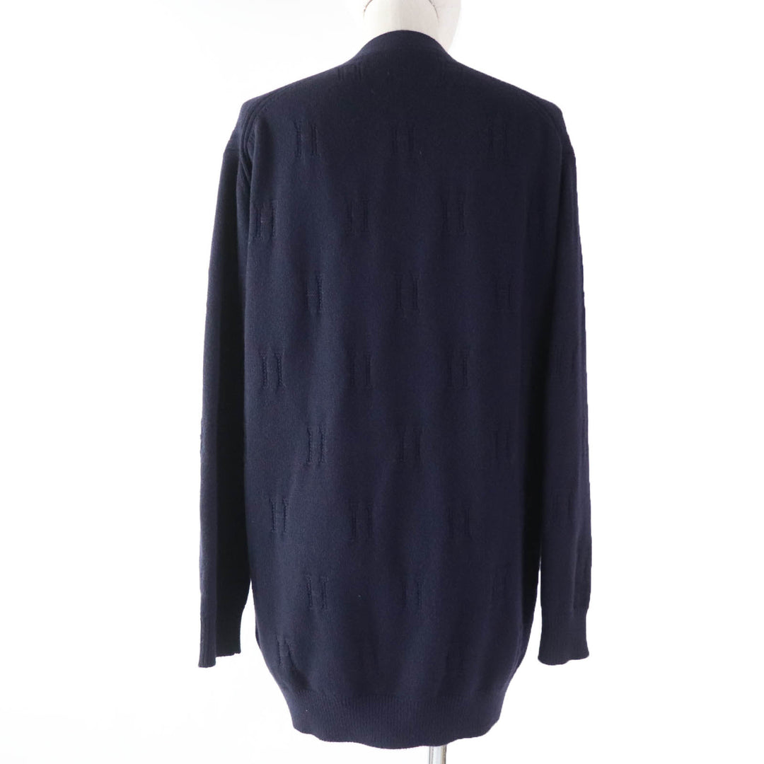 Discounted 
 Great HERMES cardigan H Pattern Serie Button Long Sleeve Knit Navy wool Women 34