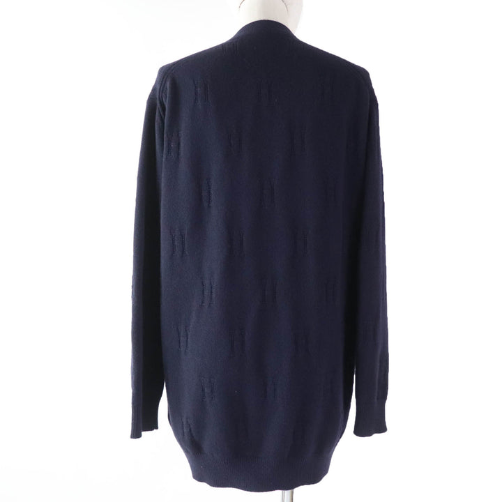 Discounted 
 Great HERMES cardigan H Pattern Serie Button Long Sleeve Knit Navy wool Women 34