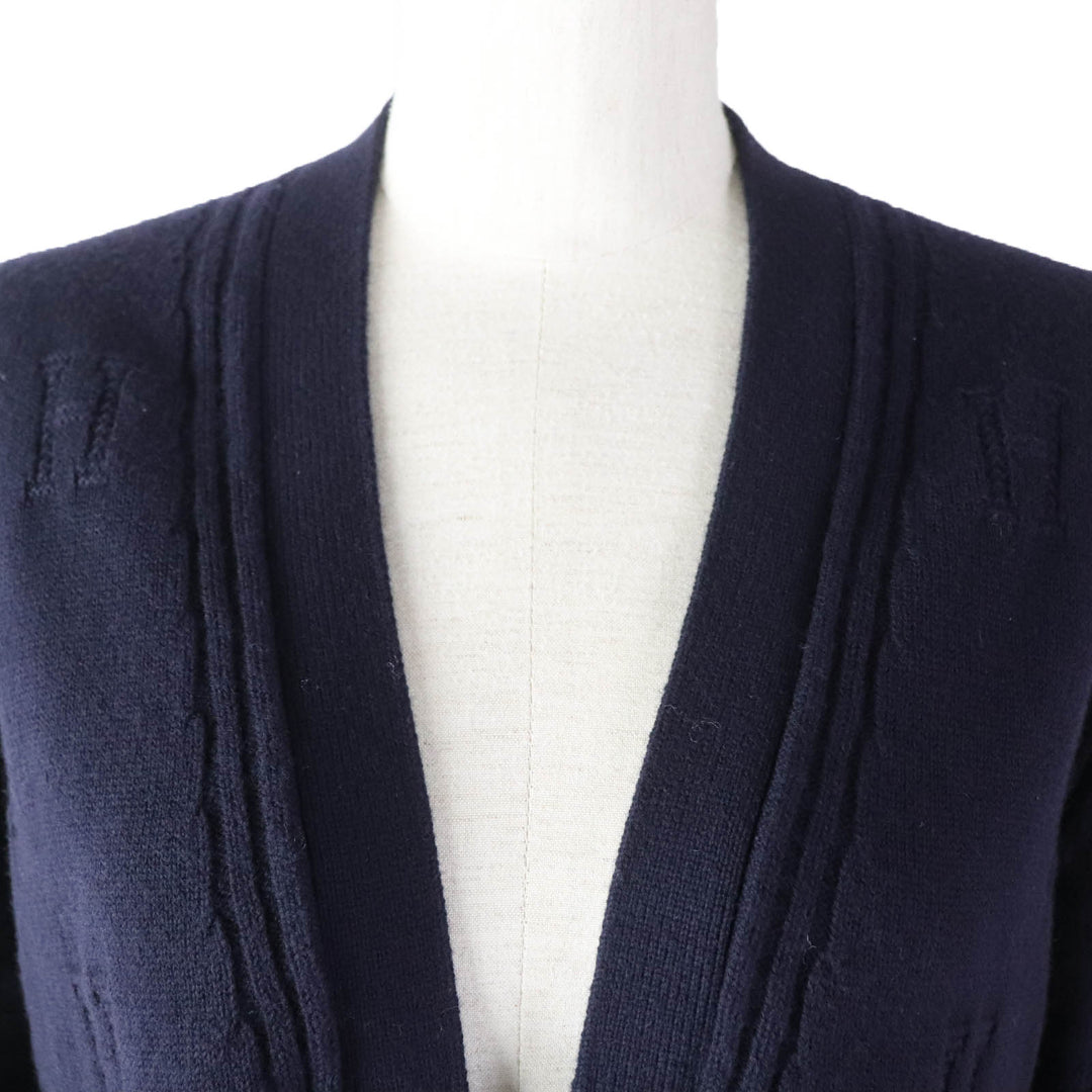 Discounted 
 Great HERMES cardigan H Pattern Serie Button Long Sleeve Knit Navy wool Women 34