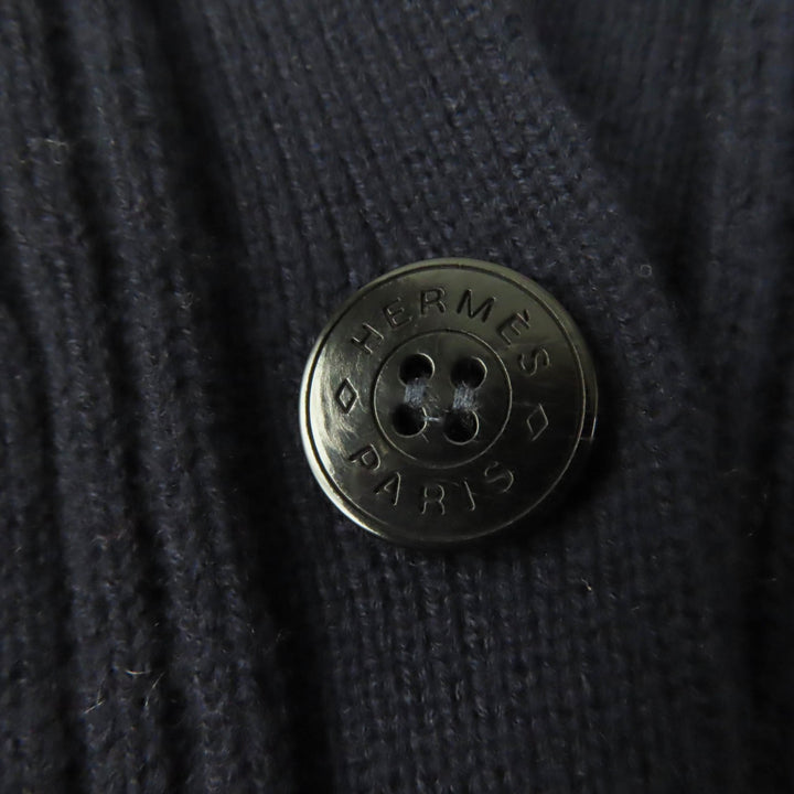 Discounted 
 Great HERMES cardigan H Pattern Serie Button Long Sleeve Knit Navy wool Women 34