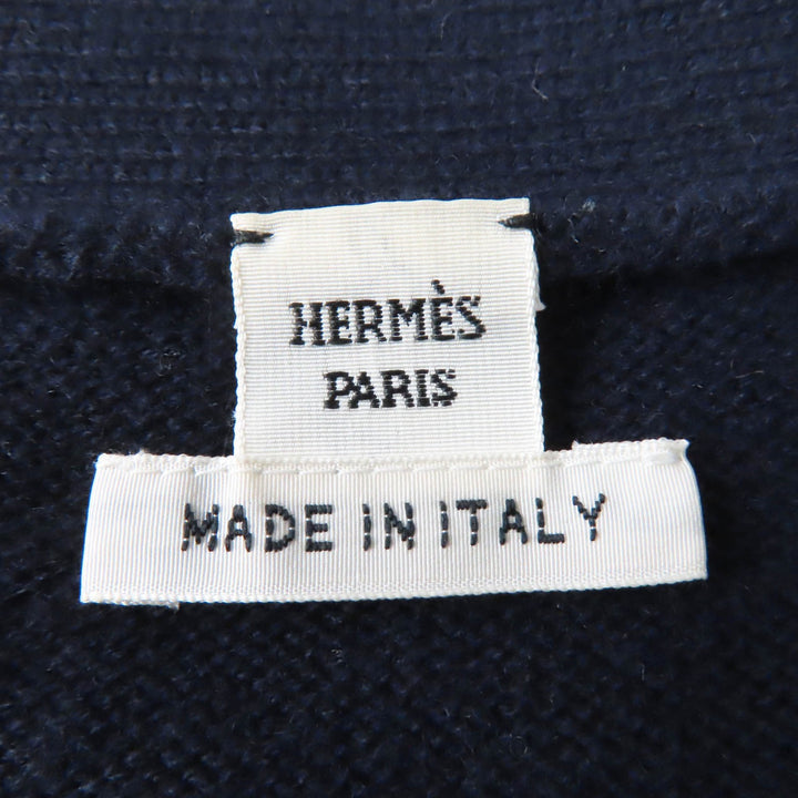 Discounted 
 Great HERMES cardigan H Pattern Serie Button Long Sleeve Knit Navy wool Women 34