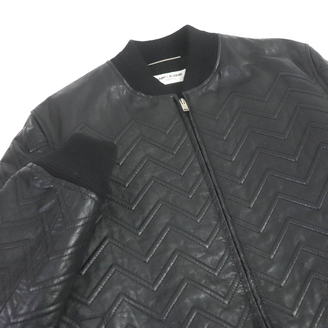 Discounted Excellent SAINT LAURENT PARIS leather jacket chevron stripe black mens 46 661008