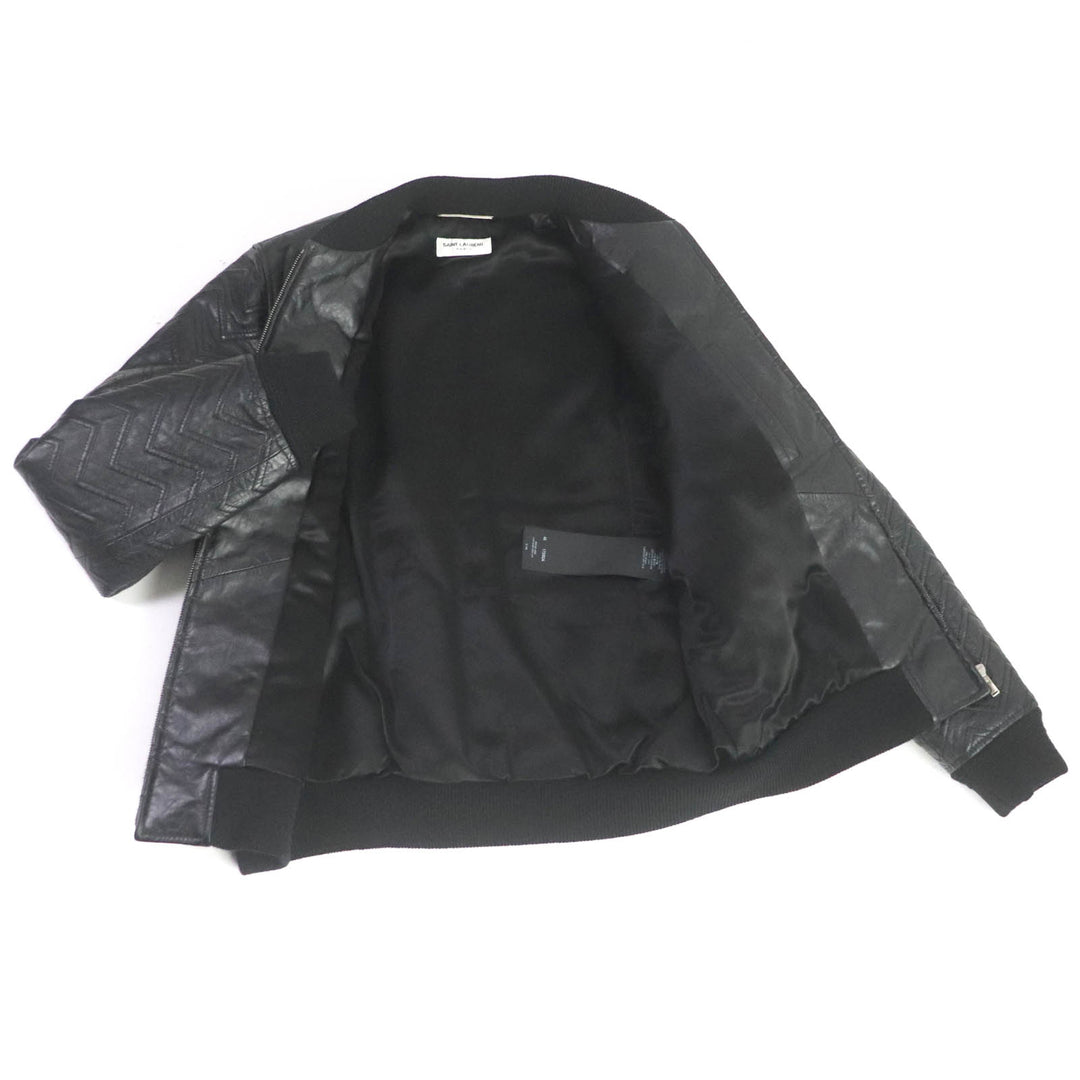 Discounted Excellent SAINT LAURENT PARIS leather jacket chevron stripe black mens 46 661008