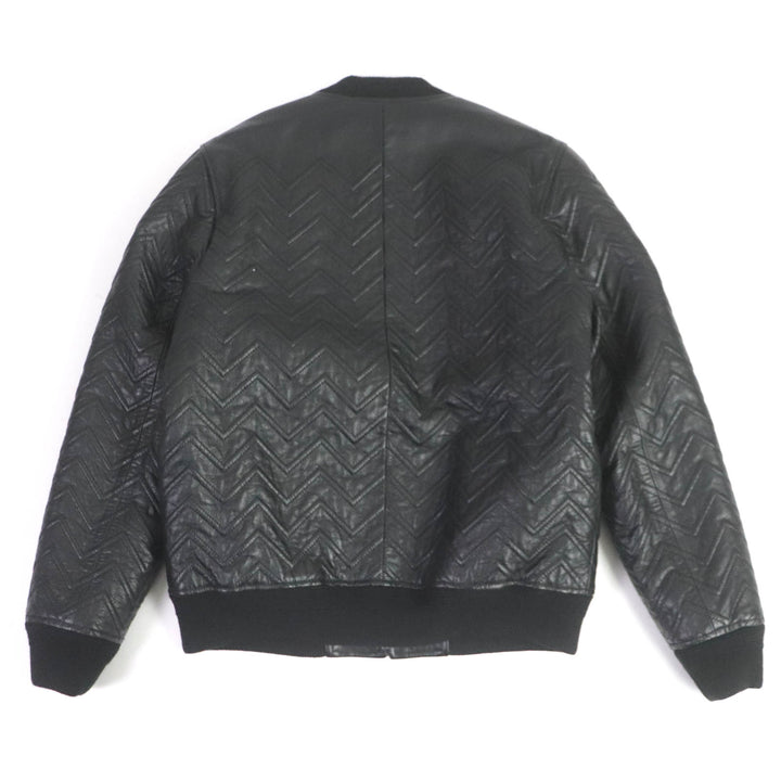 Discounted Excellent SAINT LAURENT PARIS leather jacket chevron stripe black mens 46 661008