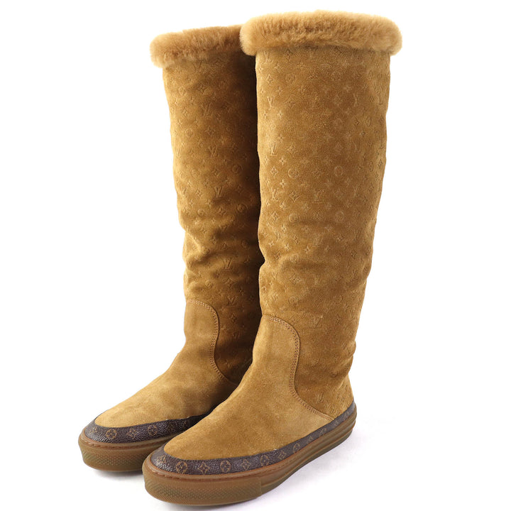 Excellent LOUIS VUITTON boots Monogram Pattern Mouton Camel Women 36