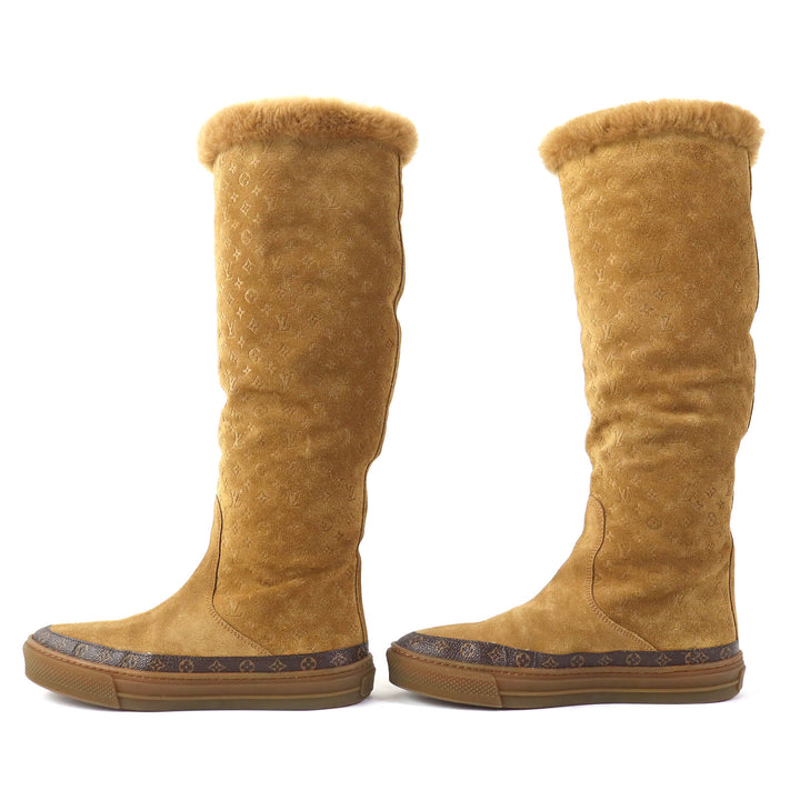 Excellent LOUIS VUITTON boots Monogram Pattern Mouton Camel Women 36