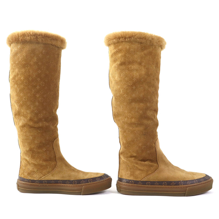 Excellent LOUIS VUITTON boots Monogram Pattern Mouton Camel Women 36