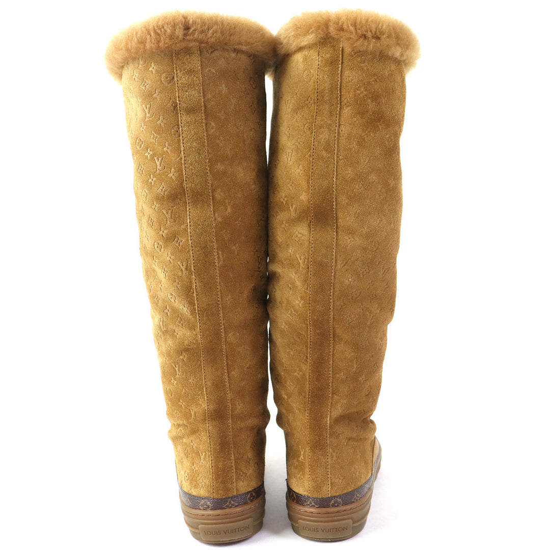 Excellent LOUIS VUITTON boots Monogram Pattern Mouton Camel Women 36