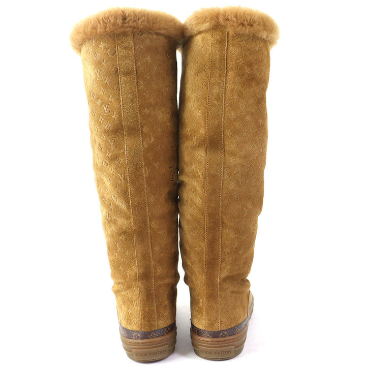 Excellent LOUIS VUITTON boots Monogram Pattern Mouton Camel Women 36