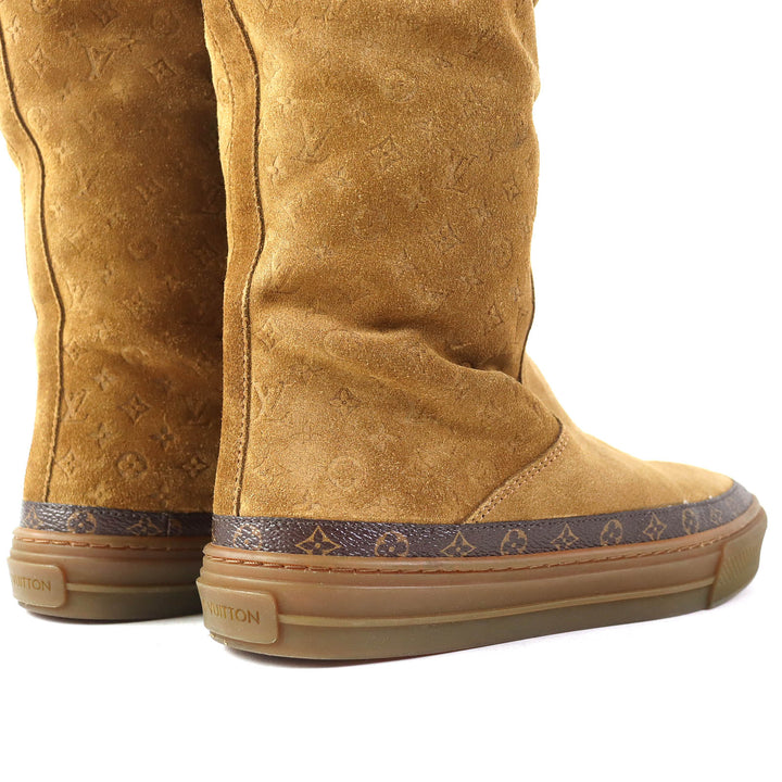 Excellent LOUIS VUITTON boots Monogram Pattern Mouton Camel Women 36