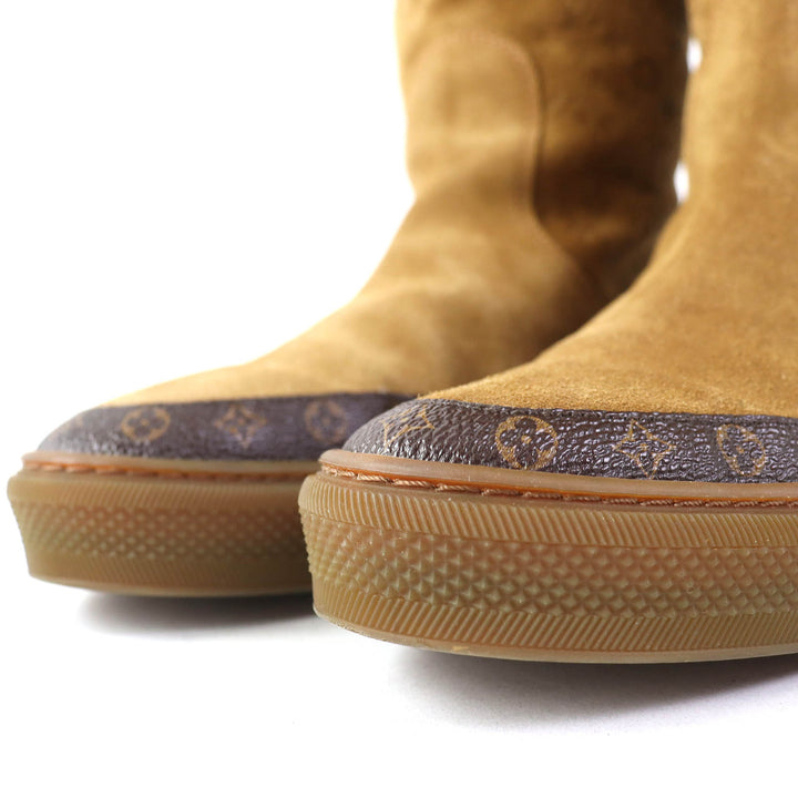 Excellent LOUIS VUITTON boots Monogram Pattern Mouton Camel Women 36
