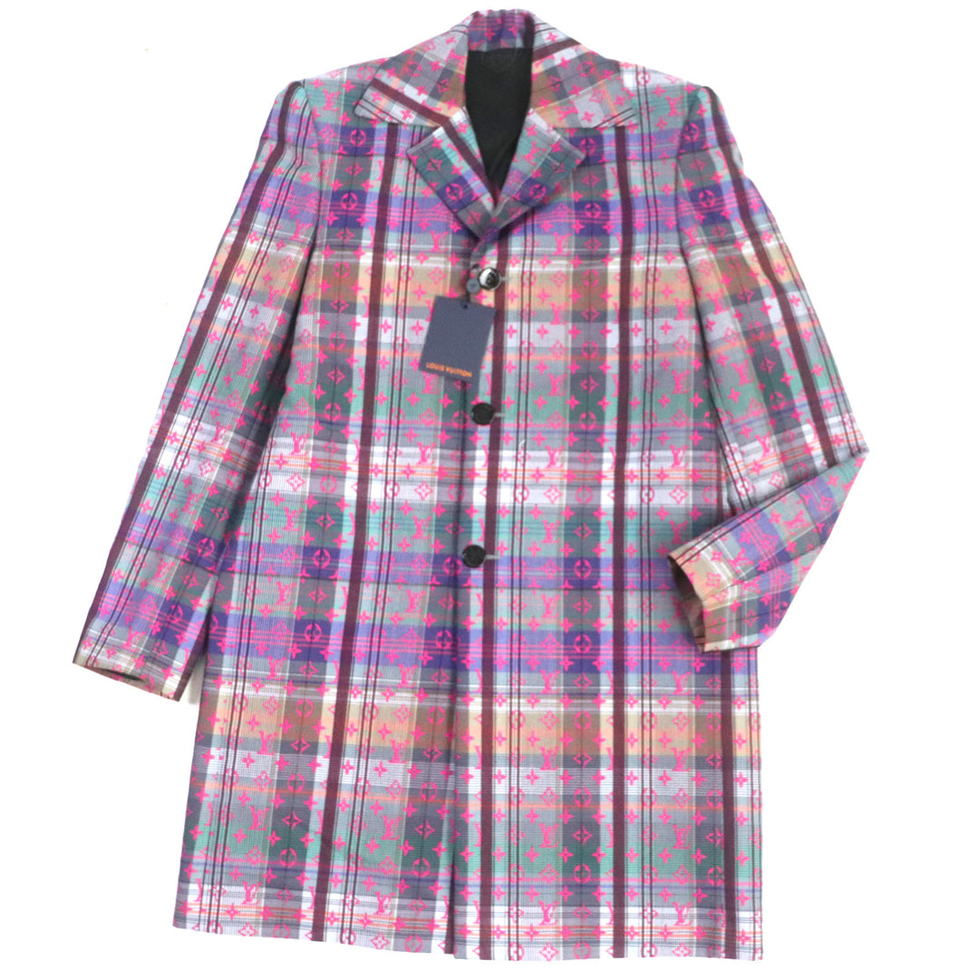 Excellent LOUIS VUITTON Chester coat Madras check monogram logo button mens 48