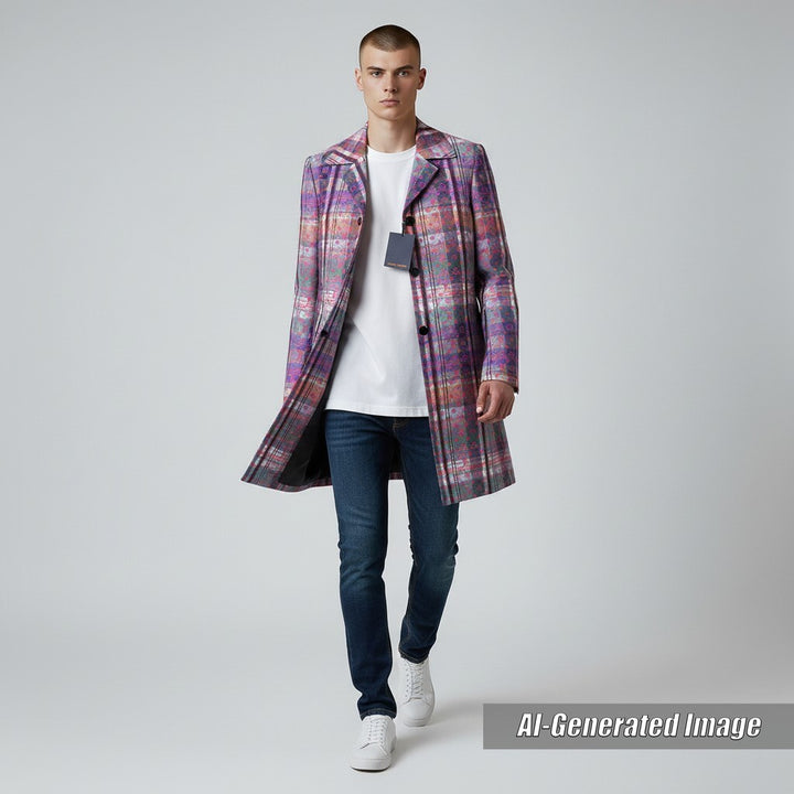 Excellent LOUIS VUITTON Chester coat Madras check monogram logo button mens 48